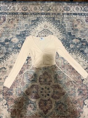 Princess Polly Beige Tie-Front V-Neck Cropped Top